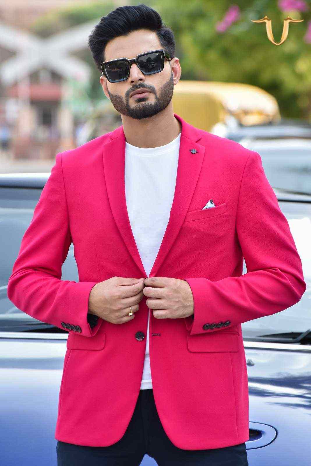 Fuchsia Stretch Knitted Blazer house-of-united