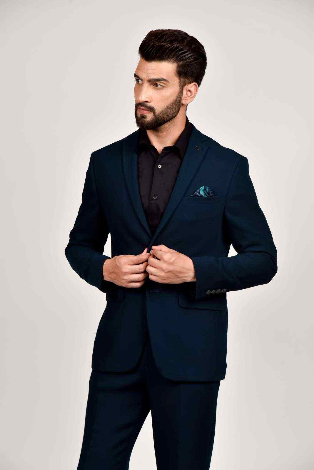 Green Knitted 2 Pc Suit With Stretch house-of-united