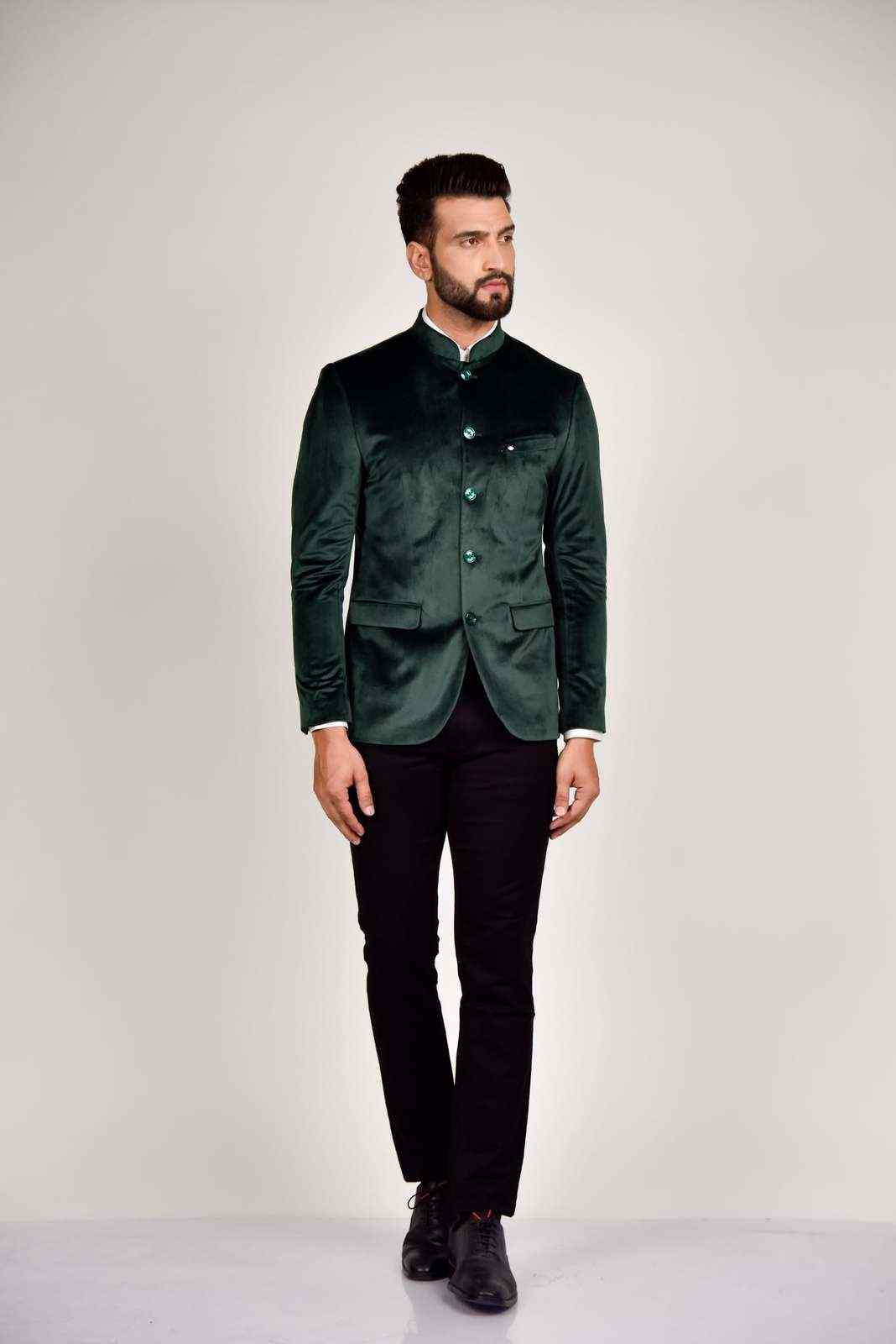 Green Velvet Bandhgala Blazer house-of-united