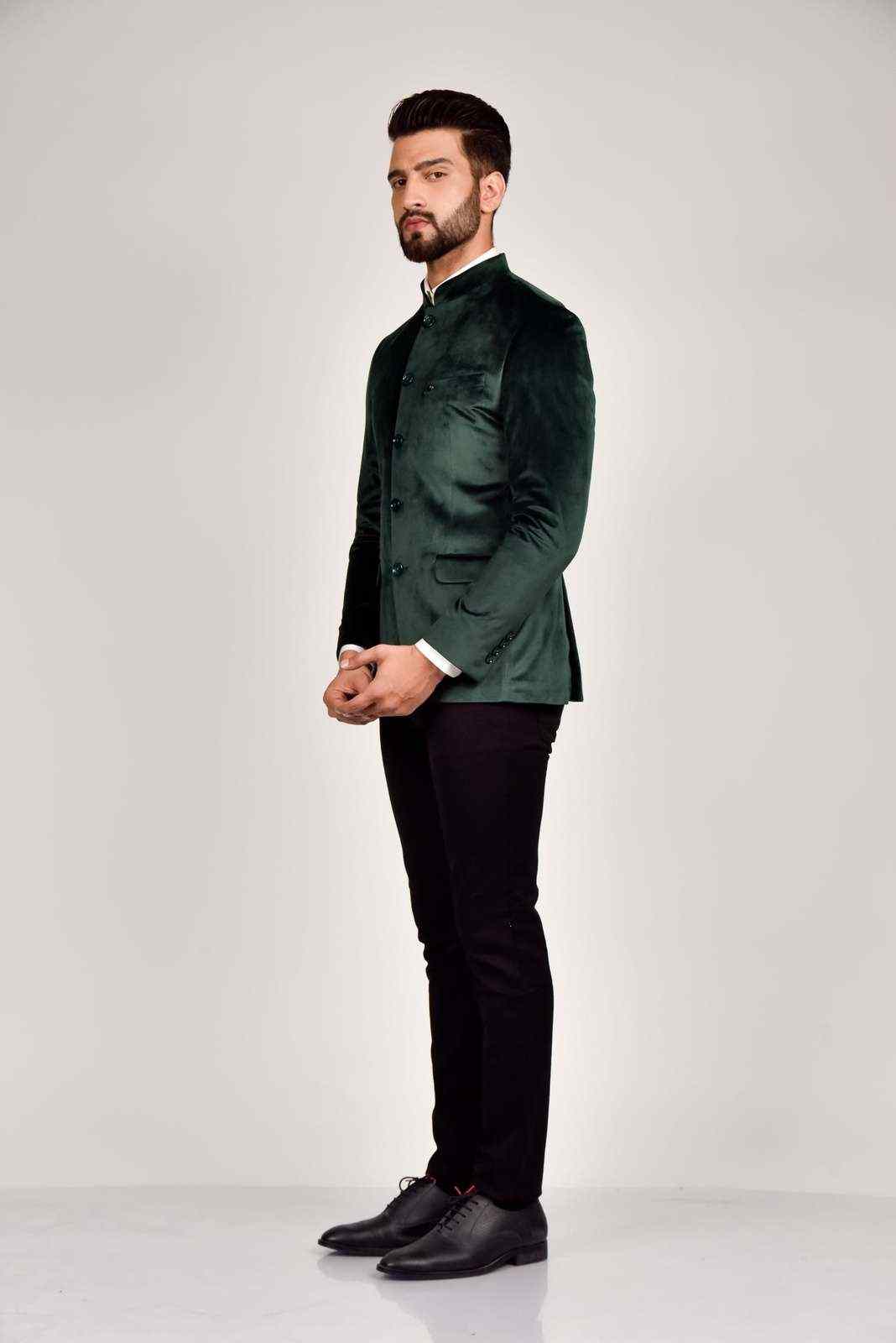 Green Velvet Bandhgala Blazer house-of-united