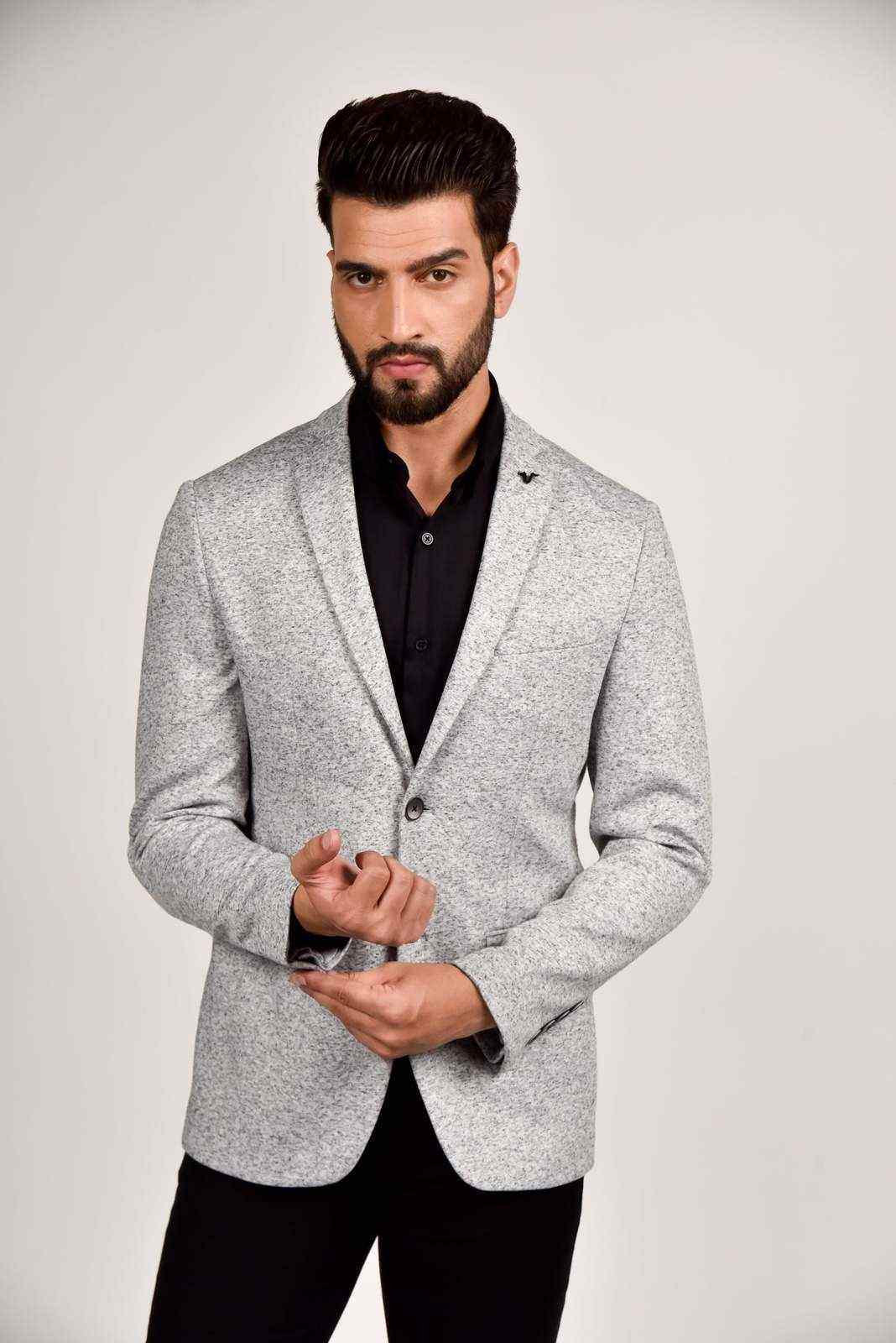 Grey Knitted Stretchable Blazer house-of-united