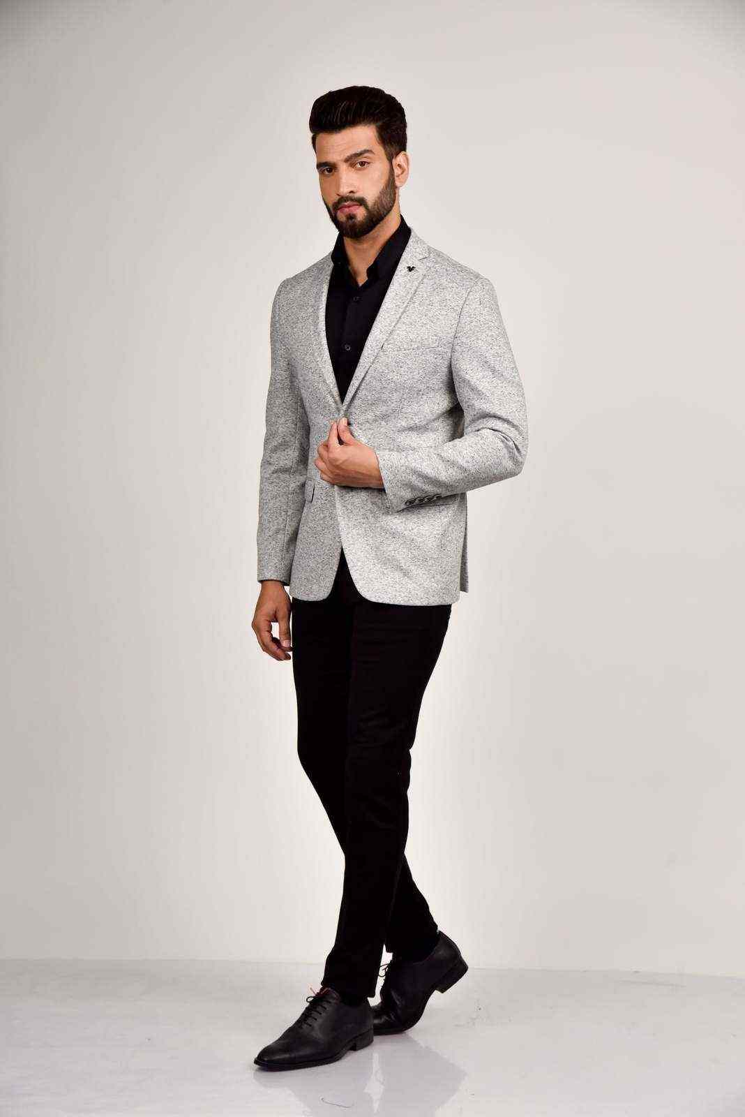 Grey Knitted Stretchable Blazer house-of-united