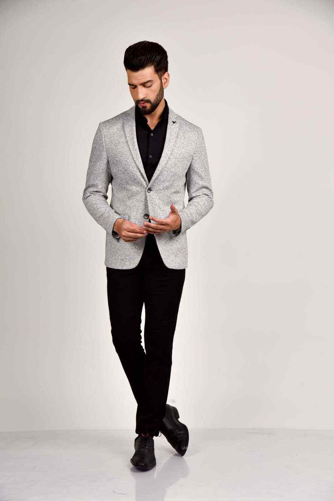 Grey Knitted Stretchable Blazer house-of-united