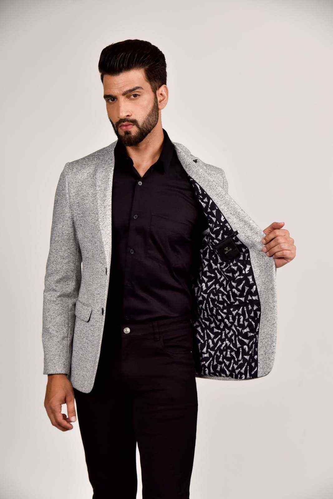 Grey Knitted Stretchable Blazer house-of-united