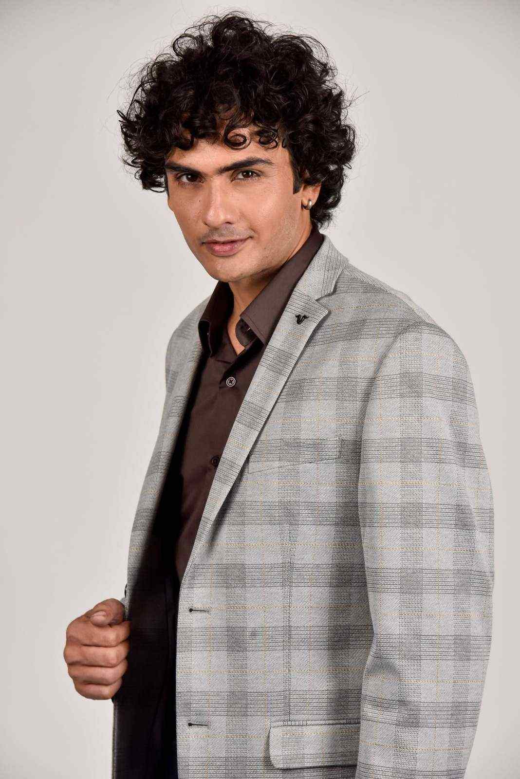 Grey Knitted Woven Blazer house-of-united