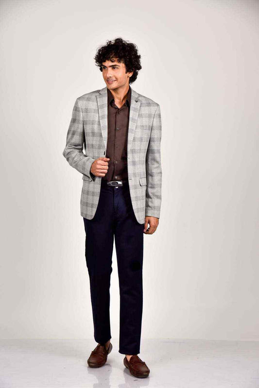 Grey Knitted Woven Blazer house-of-united
