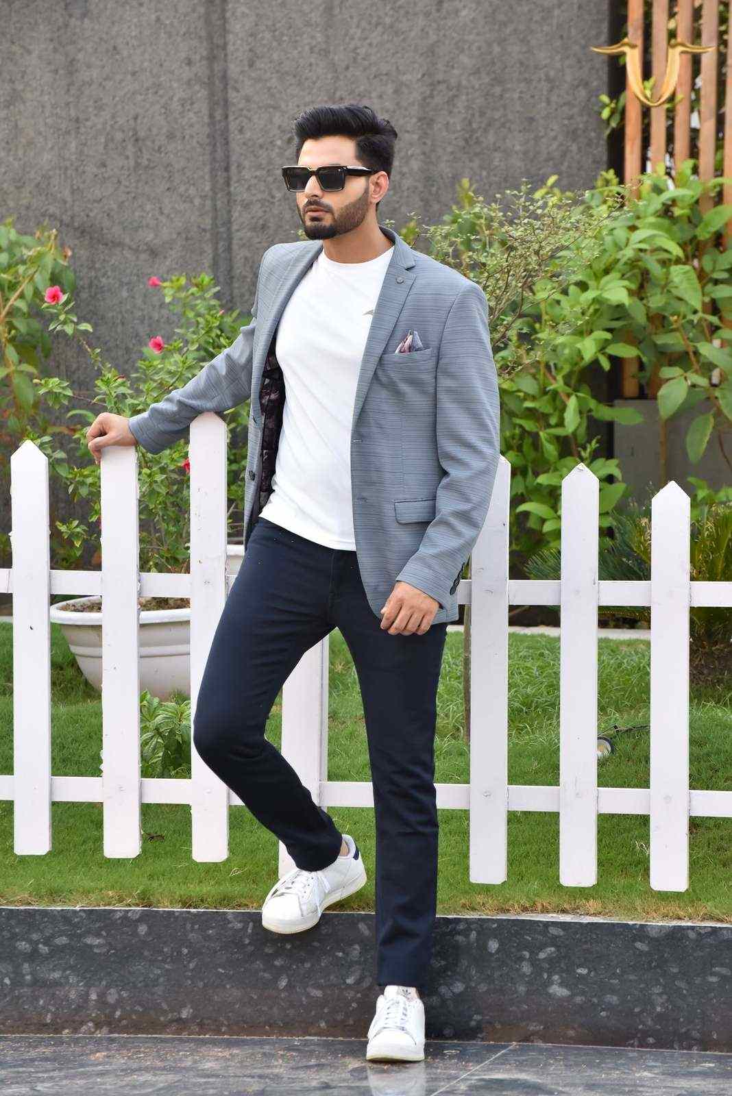 Grey Stretch Knitted Blazer house-of-united