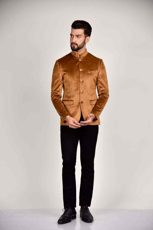 Khaki Velvet Bandhgala Blazer house-of-united