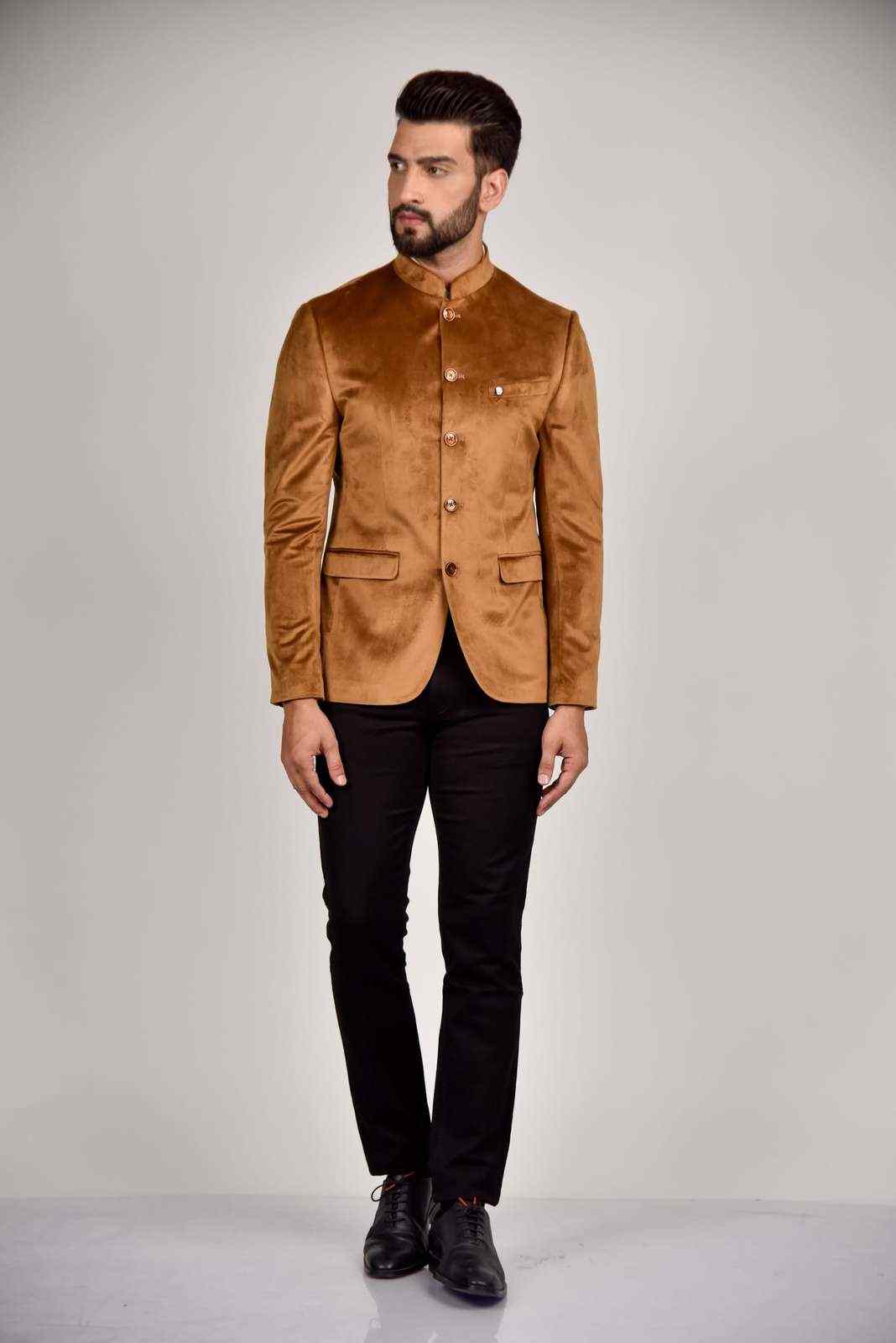 Khaki Velvet Bandhgala Blazer house-of-united