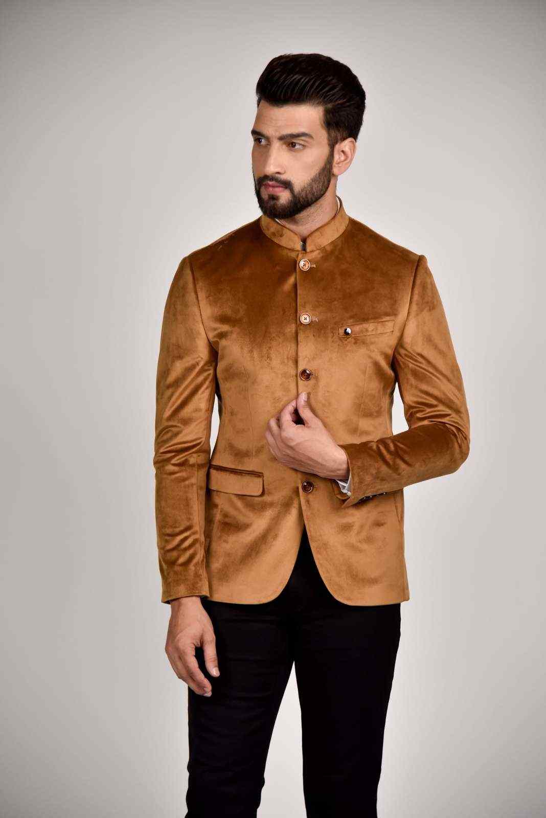 Khaki Velvet Bandhgala Blazer house-of-united