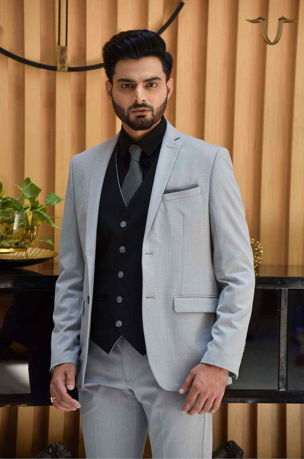 Light Grey 3 Pc Formal Suit With Contrast Waistcoat house-of-united
