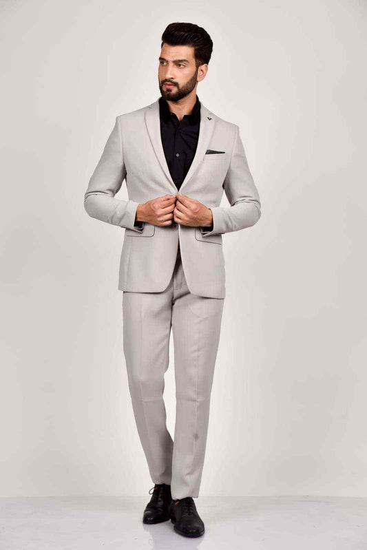 Light Grey Knitted 2 Pc Suit With Stretch house-of-united