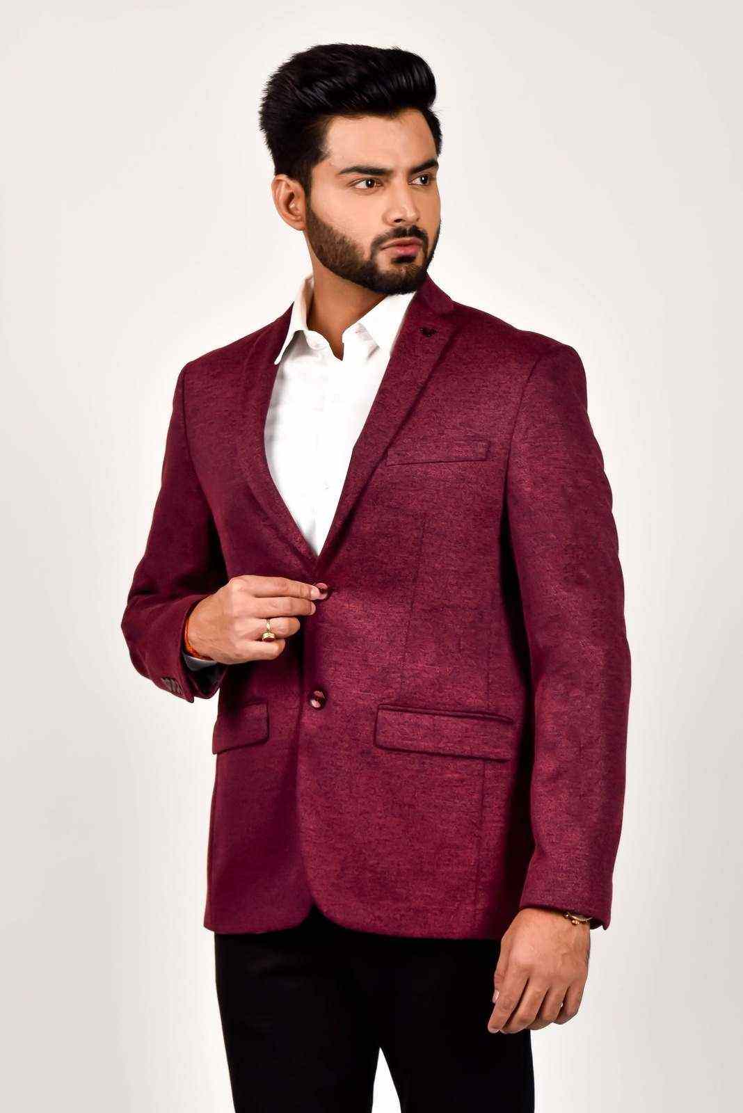 Maroon Knitted Blazer For Parties house-of-united