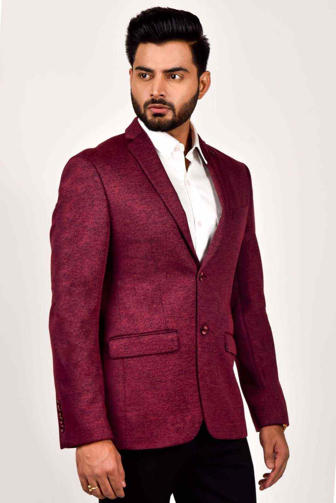 Maroon Knitted Blazer For Parties house-of-united