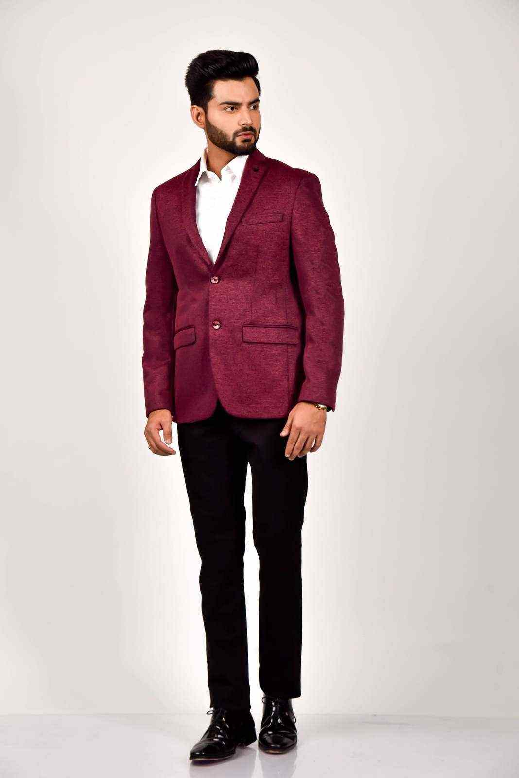 Maroon Knitted Blazer For Parties house-of-united