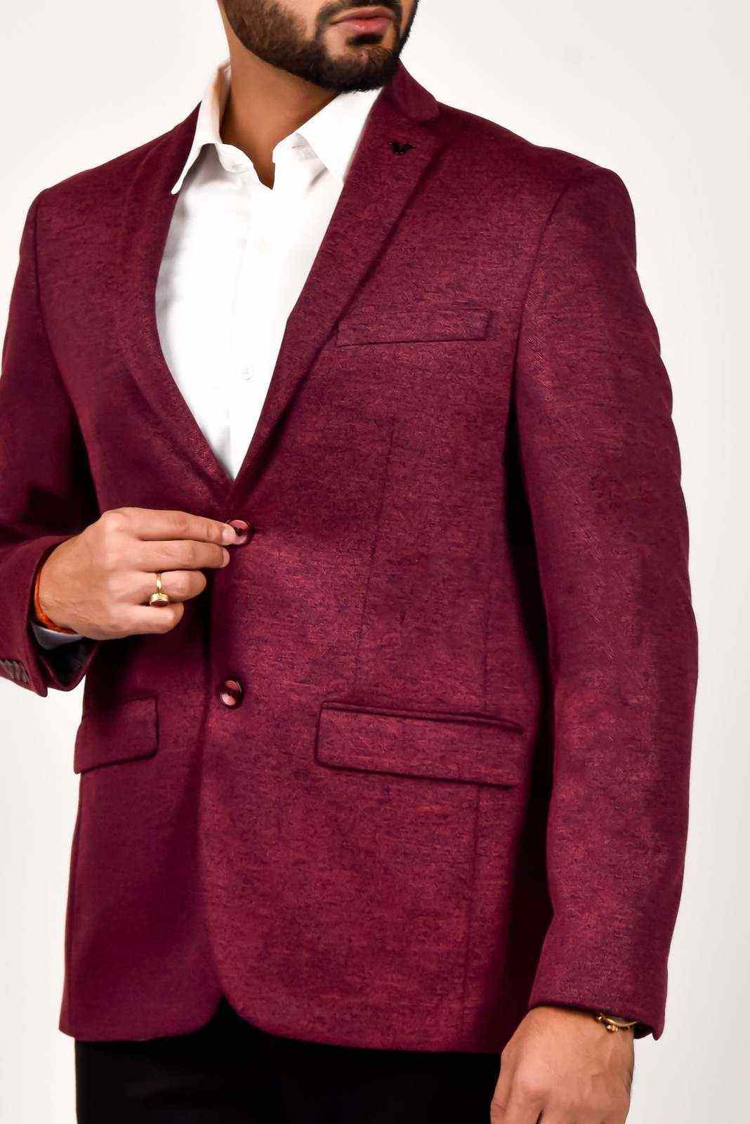 Maroon Knitted Blazer For Parties house-of-united