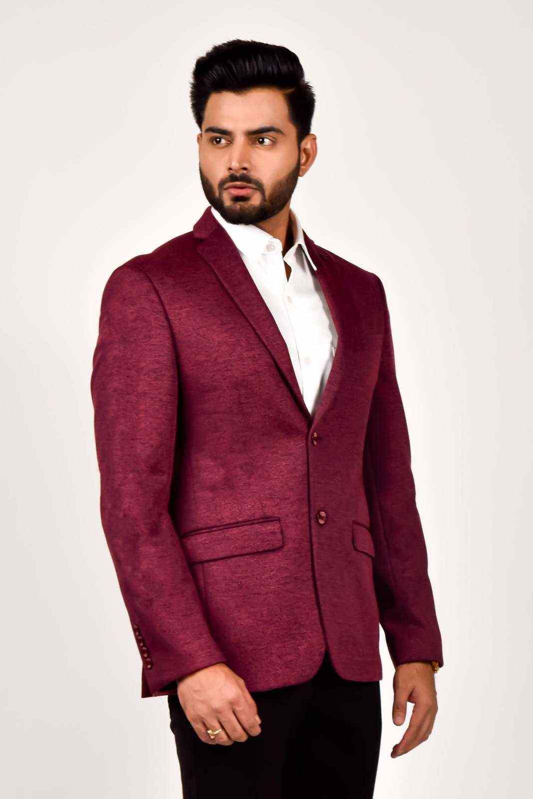 Maroon Knitted Blazer For Parties house-of-united