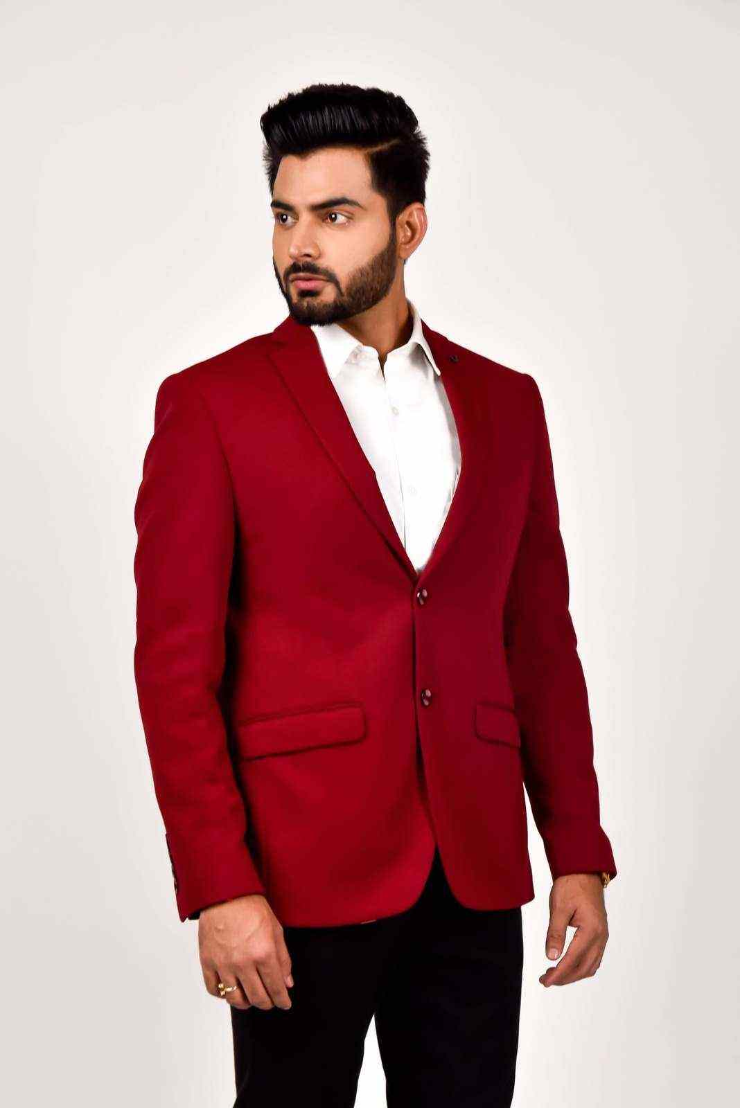 Maroon Knitted Blazer with Stretch house-of-united