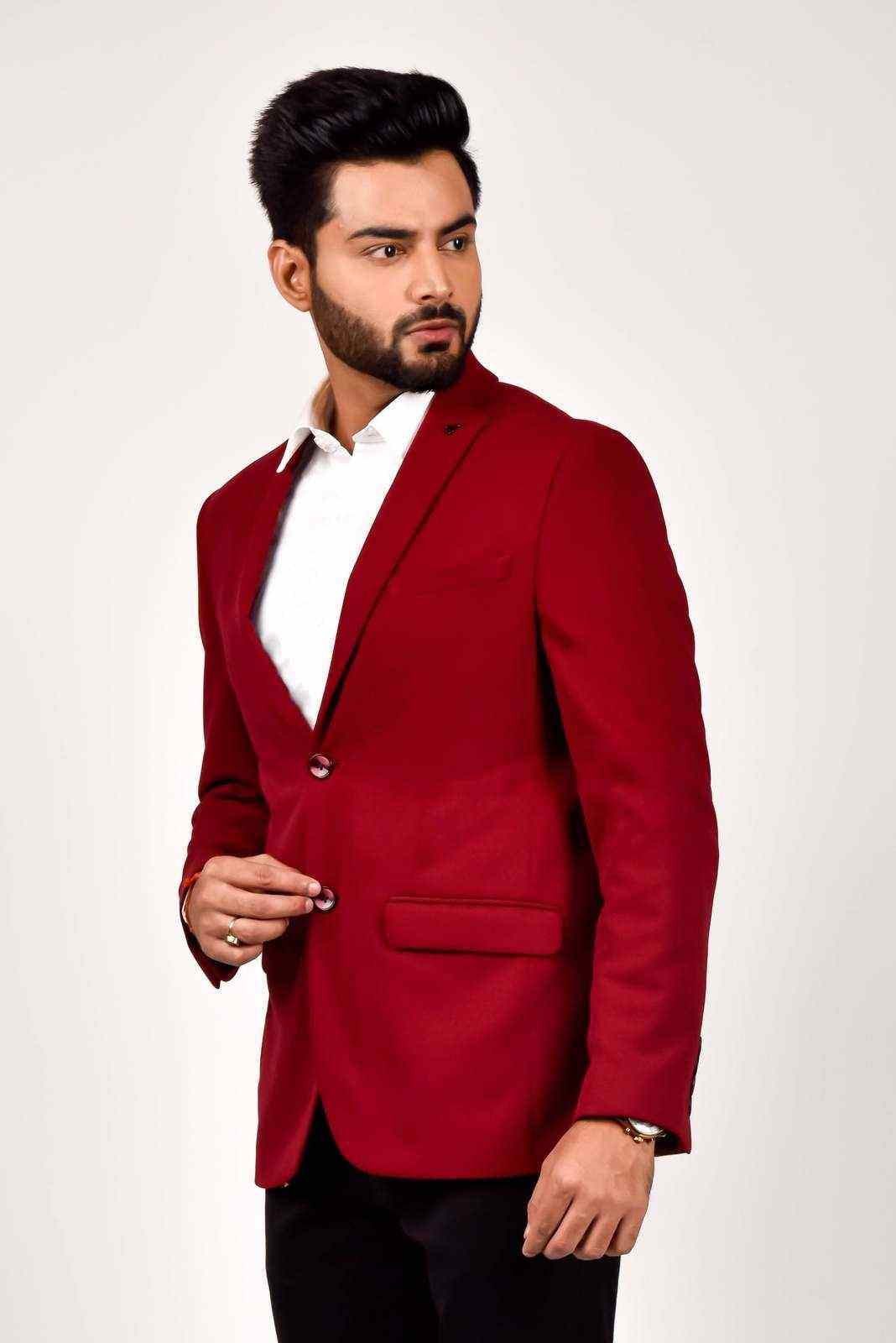 Maroon Knitted Blazer with Stretch house-of-united