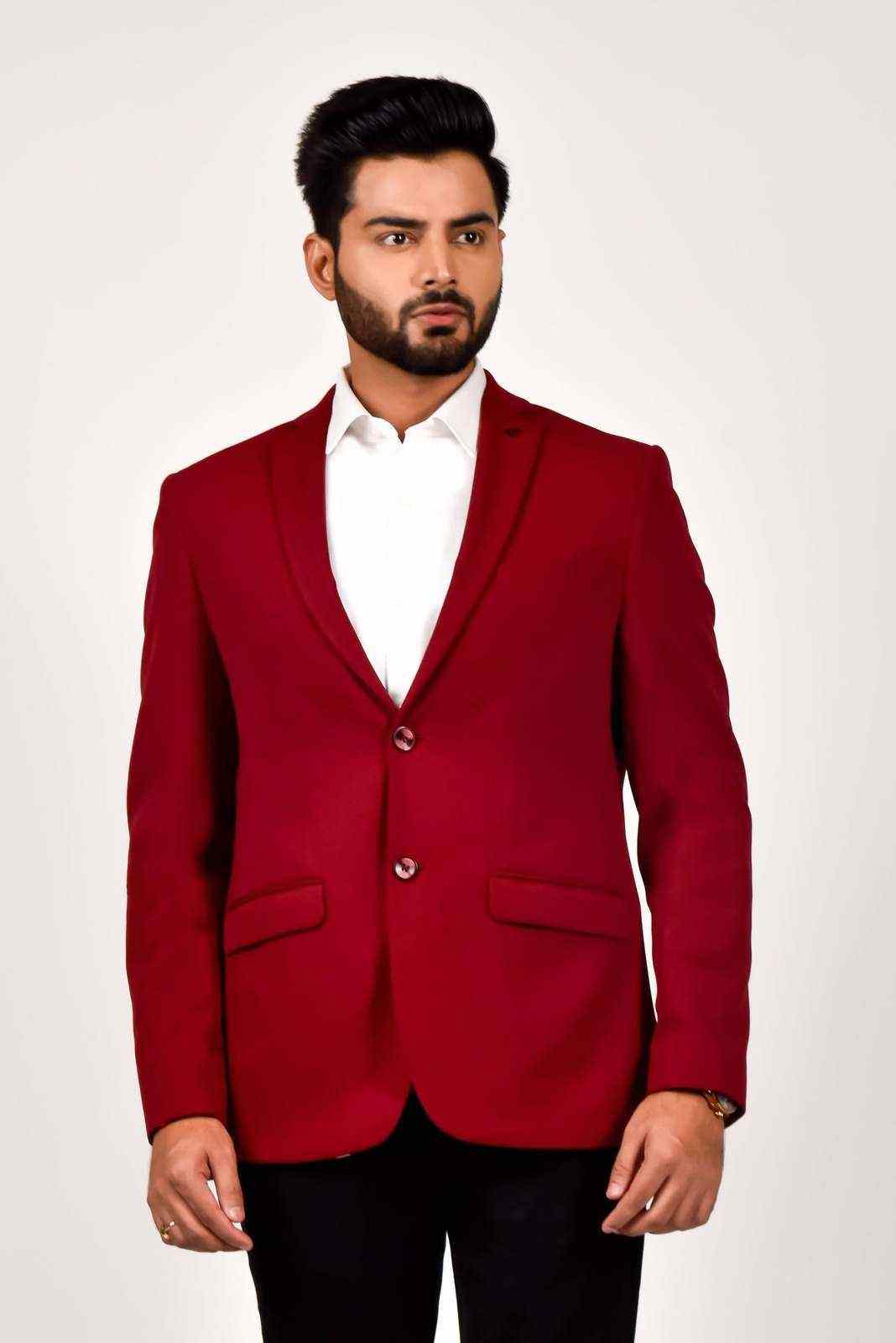 Maroon Knitted Blazer with Stretch house-of-united