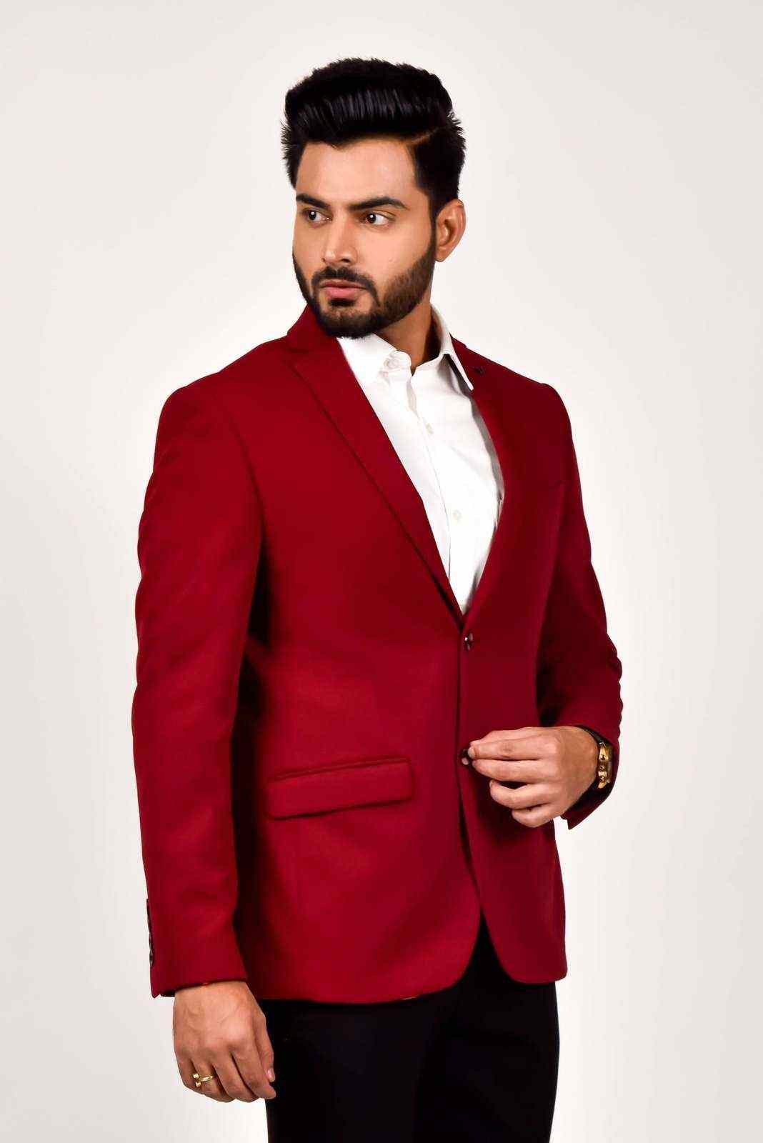 Maroon Knitted Blazer with Stretch house-of-united