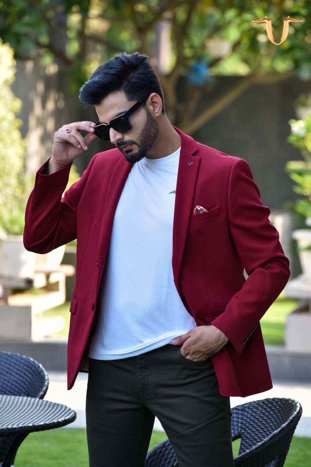 Maroon Stretch Knitted Blazer house-of-united