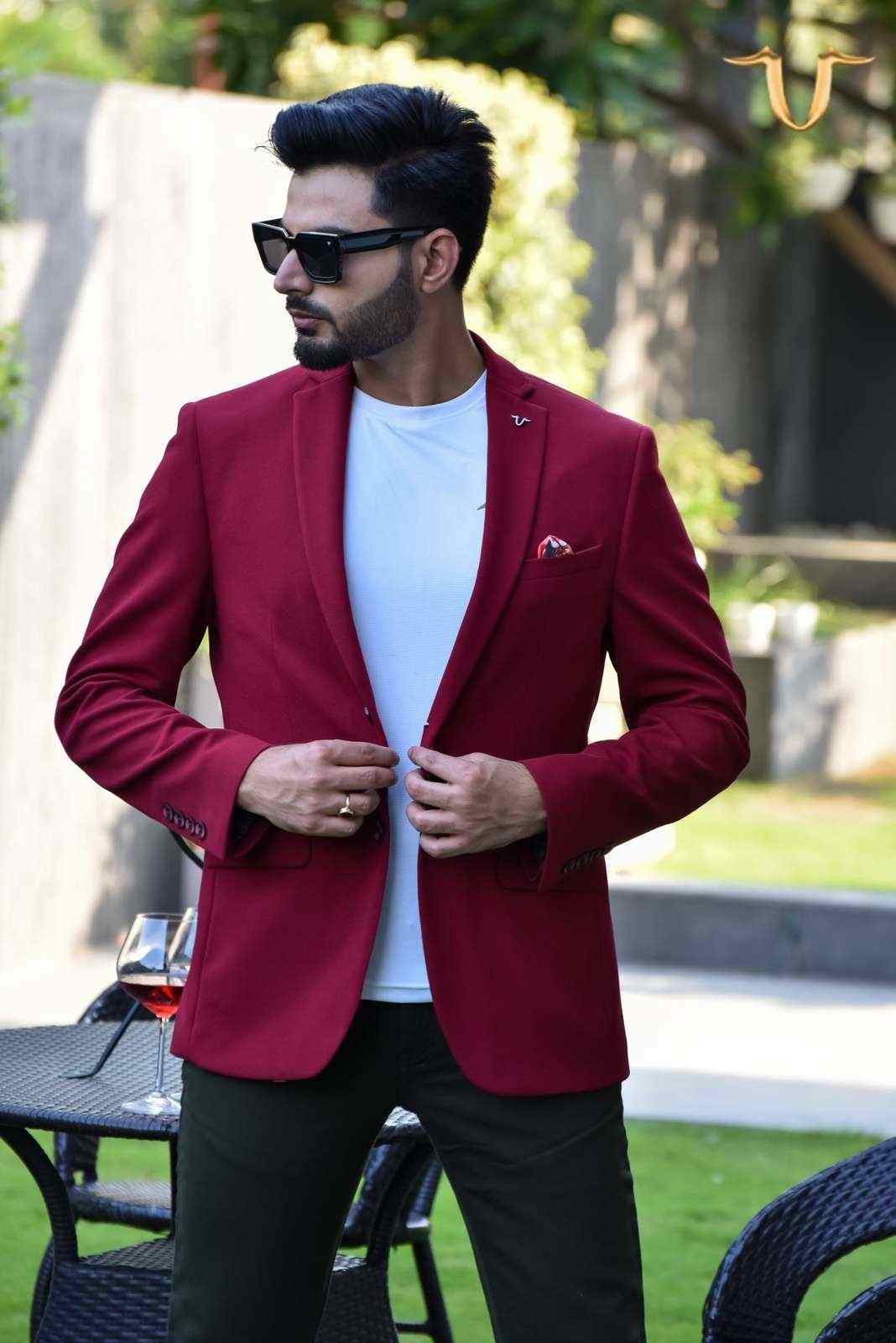 Maroon Stretch Knitted Blazer house-of-united