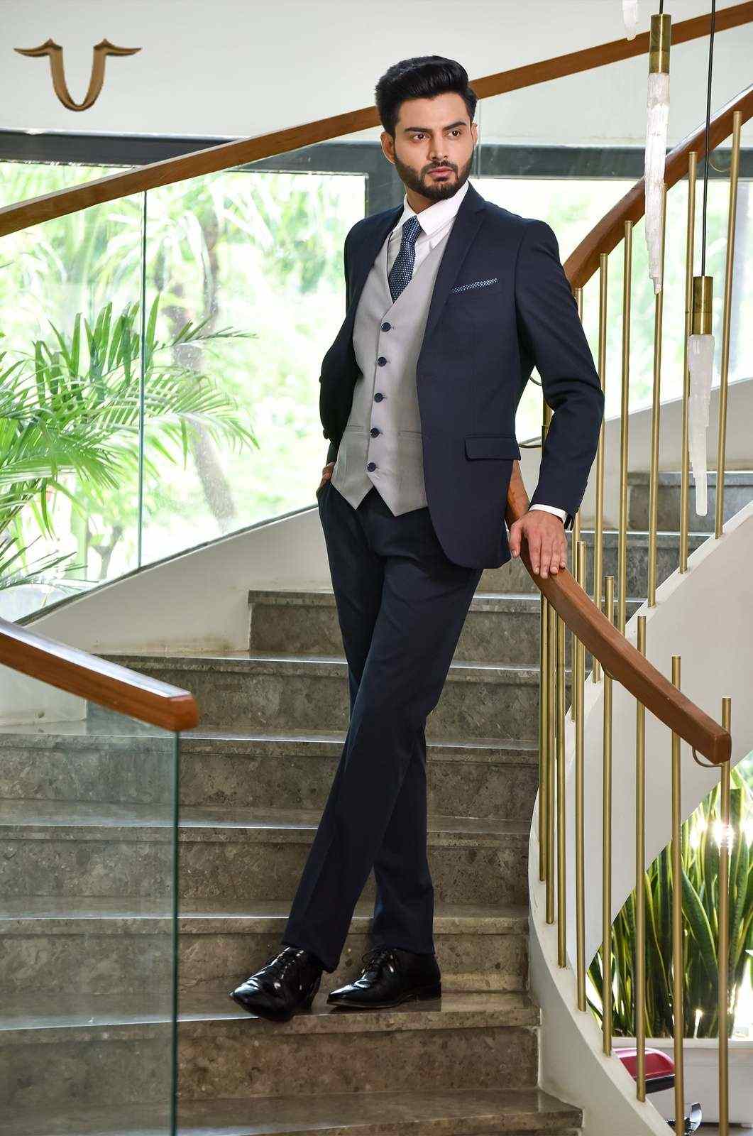 Navy 3 Pc Formal Suit With Reversible Waistcoat house-of-united