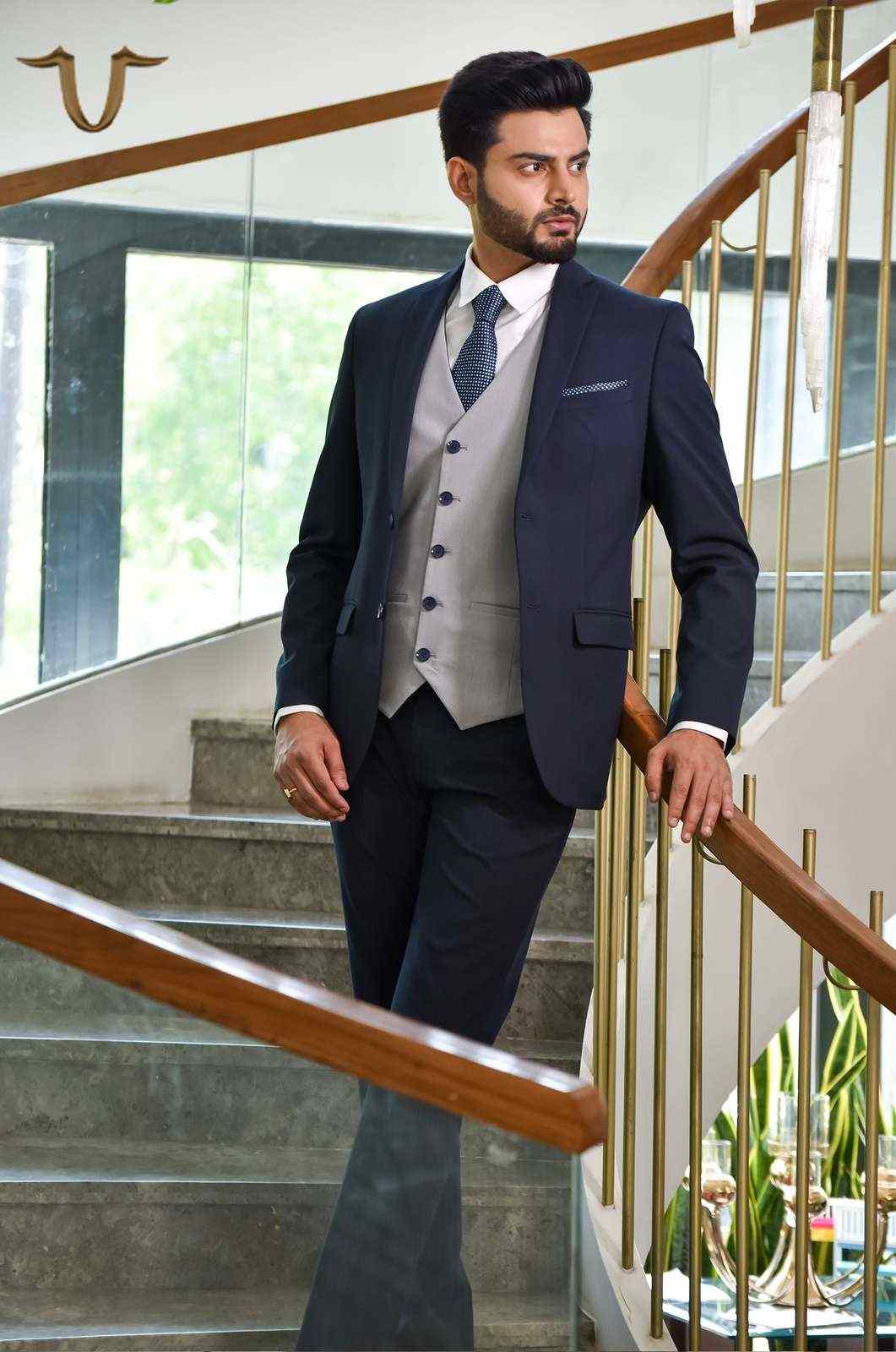 Navy 3 Pc Formal Suit With Reversible Waistcoat house-of-united