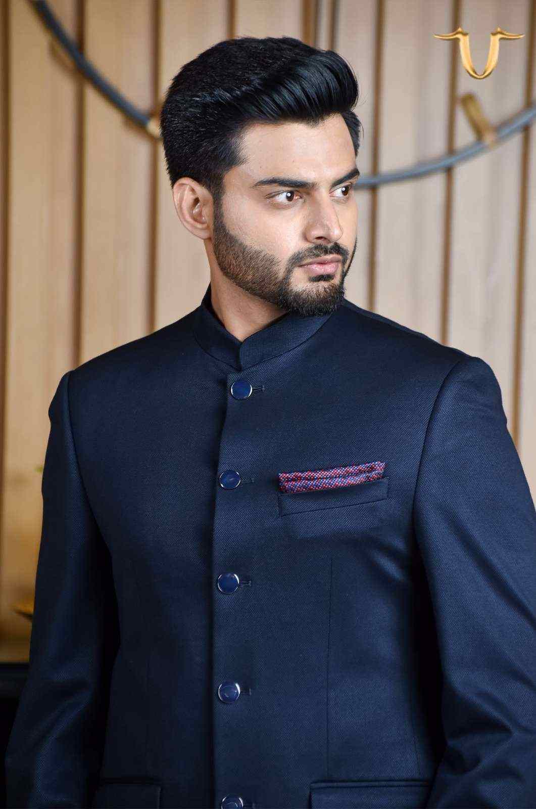 Black Knitted 2 Pc Bandhgala Suit house-of-united
