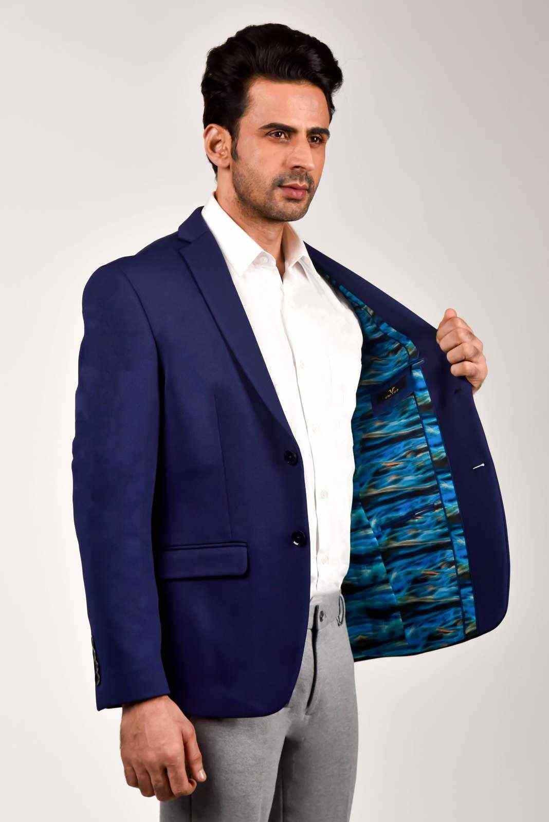 Navy Knitted Blazer For Office house-of-united