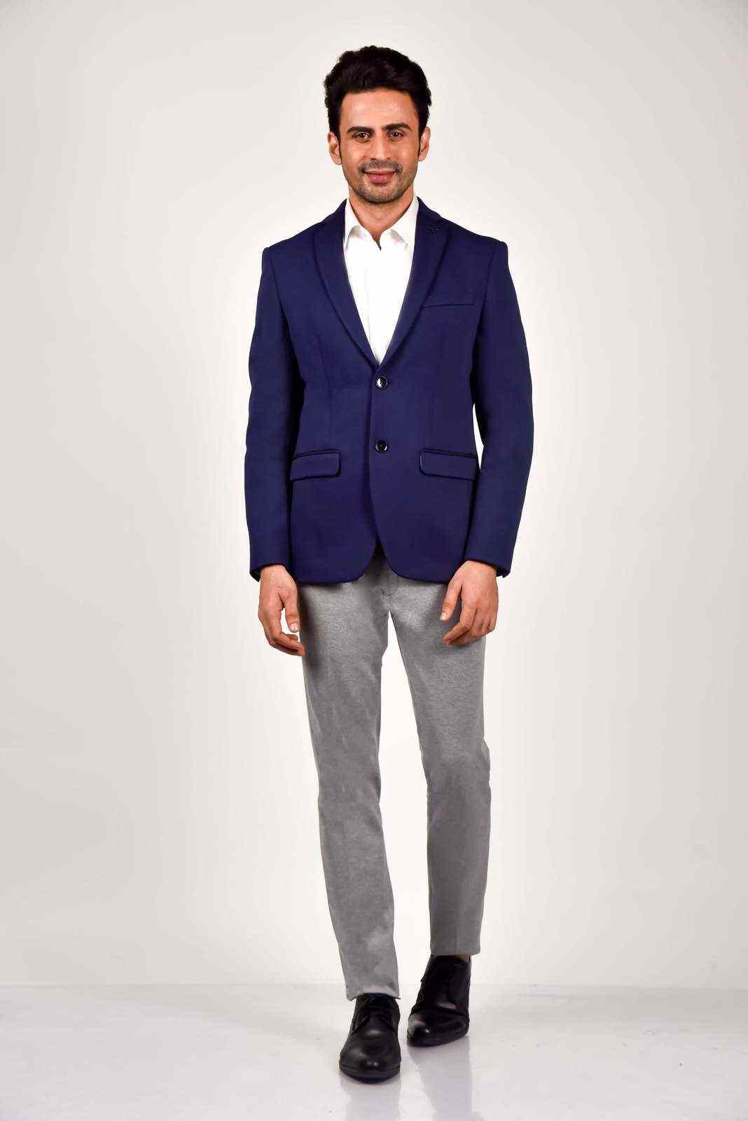 Navy Knitted Blazer For Office house-of-united