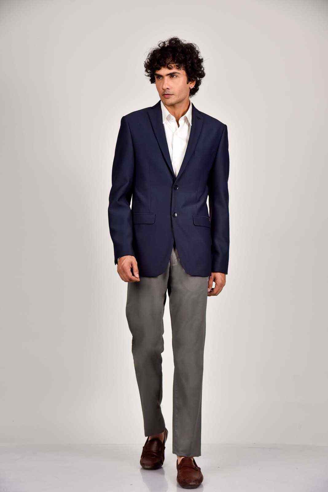 Navy Knitted Blazer with Stretch house-of-united