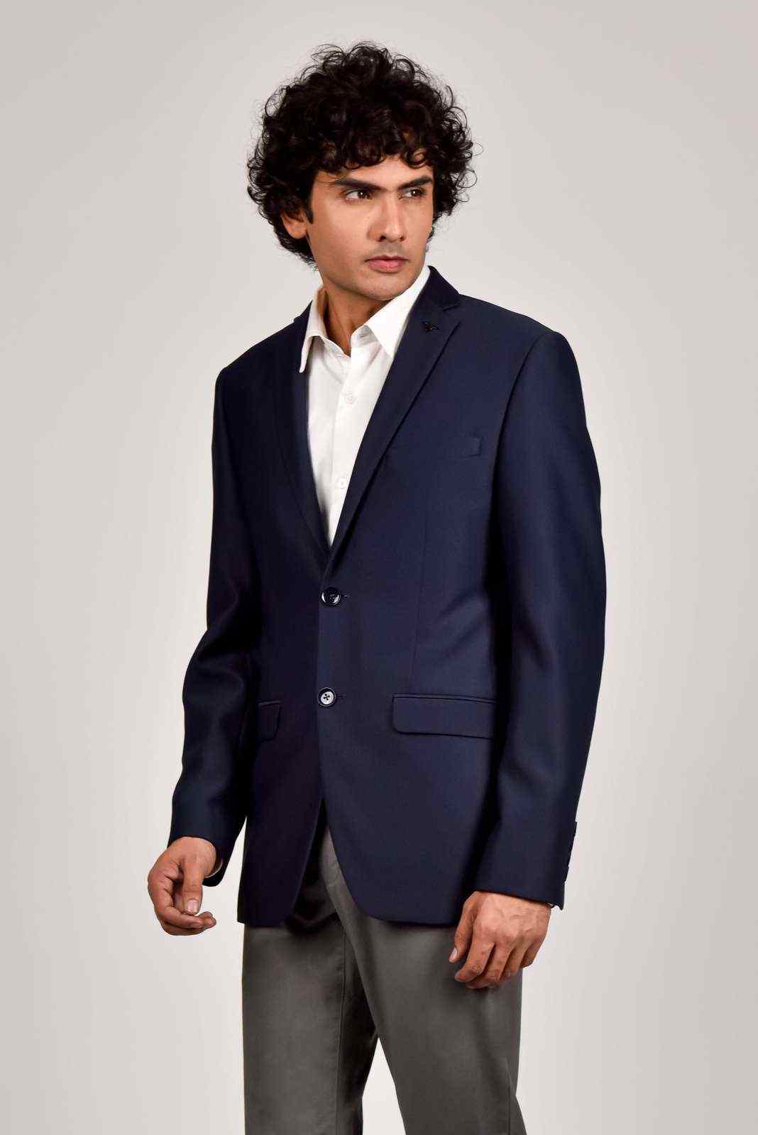 Navy Knitted Blazer with Stretch house-of-united