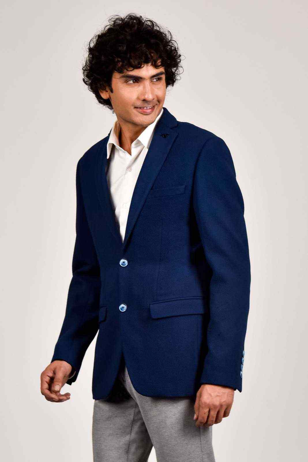 Navy Knitted Stretchable Blazer house-of-united