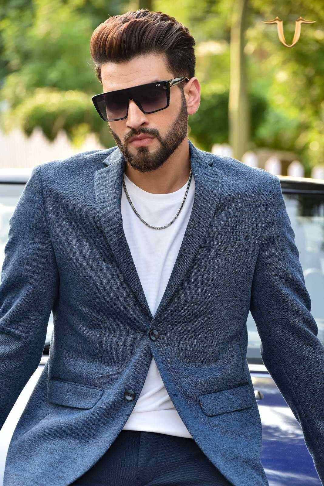 Navy Stretch Knitted Blazer house-of-united