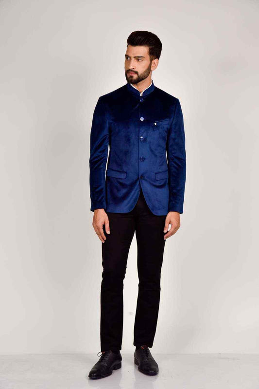 Navy Velvet Bandhgala Blazer house-of-united