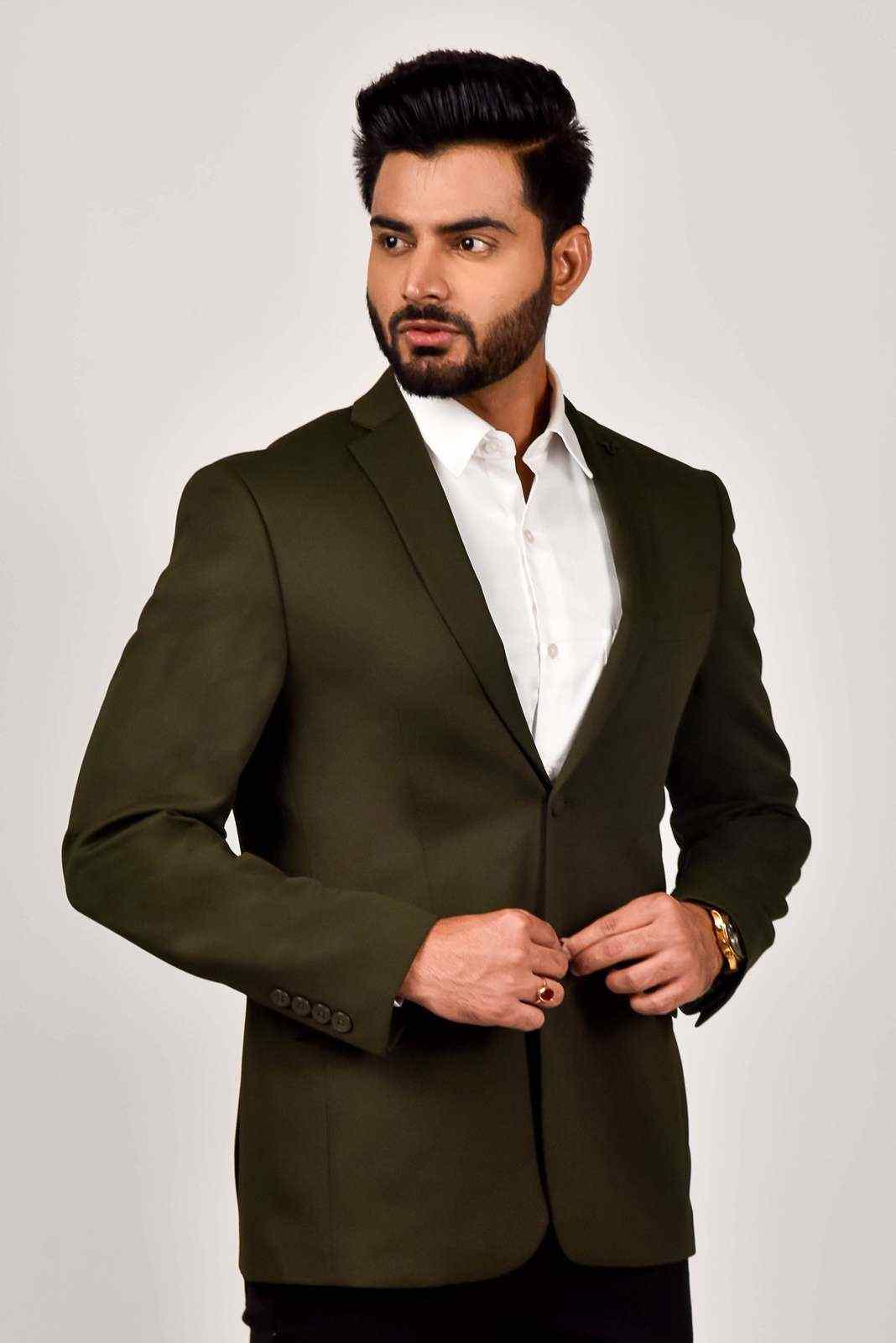 Olive Knitted Blazer with Stretch house-of-united