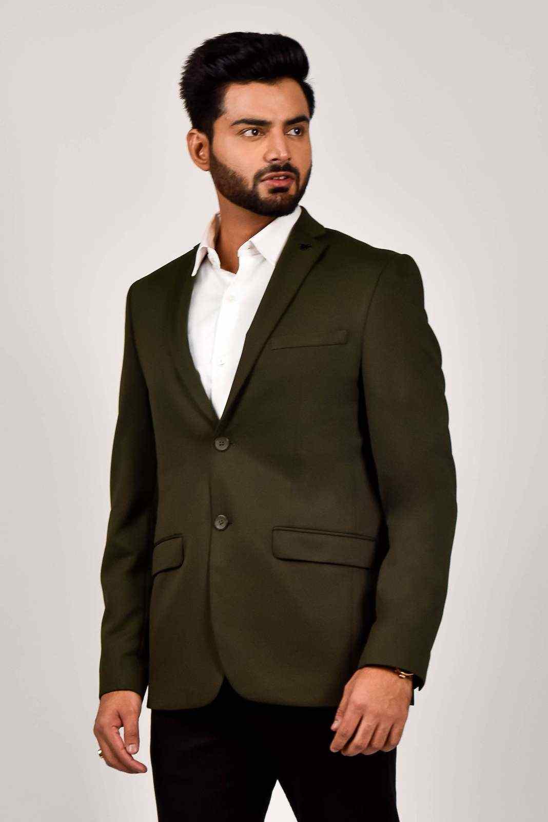 Olive Knitted Blazer with Stretch house-of-united