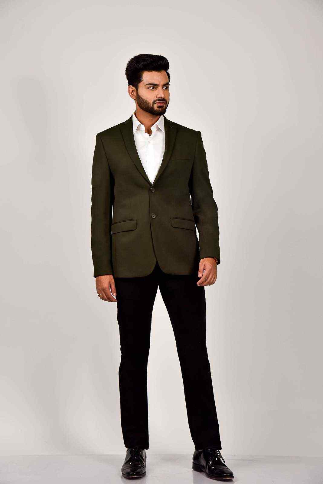 Olive Knitted Blazer with Stretch house-of-united