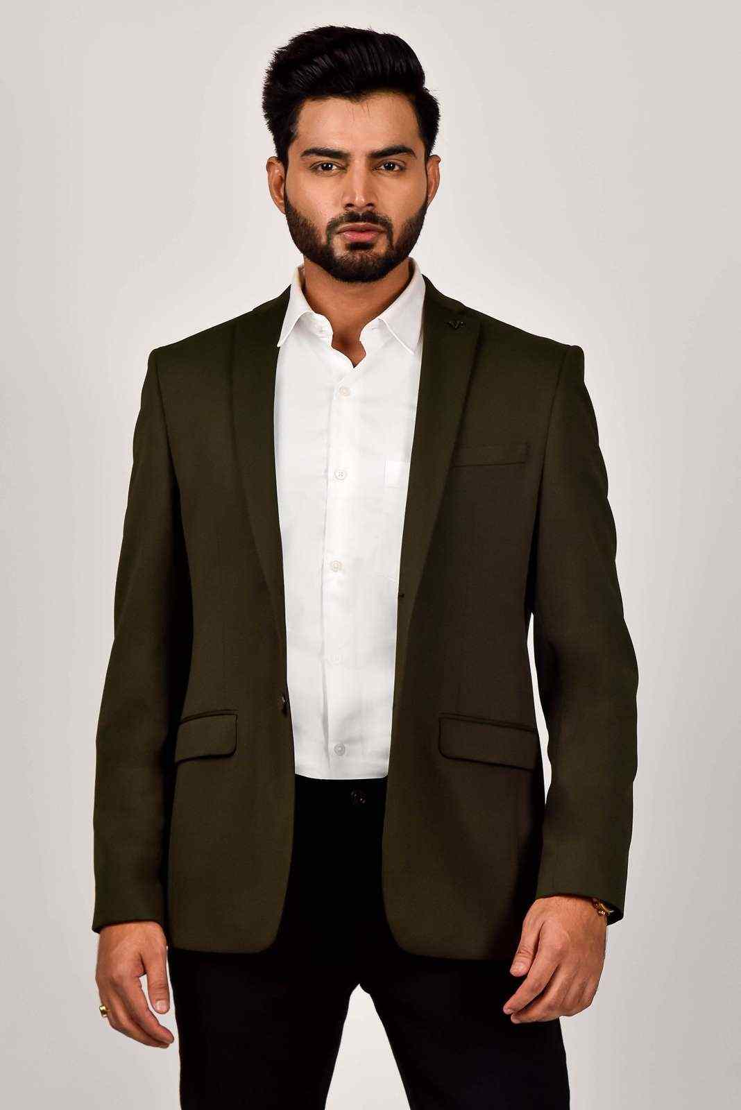 Olive Knitted Blazer with Stretch house-of-united