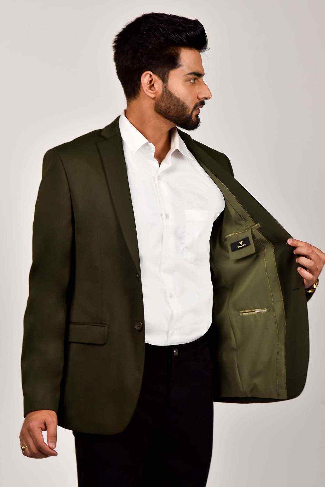 Olive Knitted Blazer with Stretch house-of-united