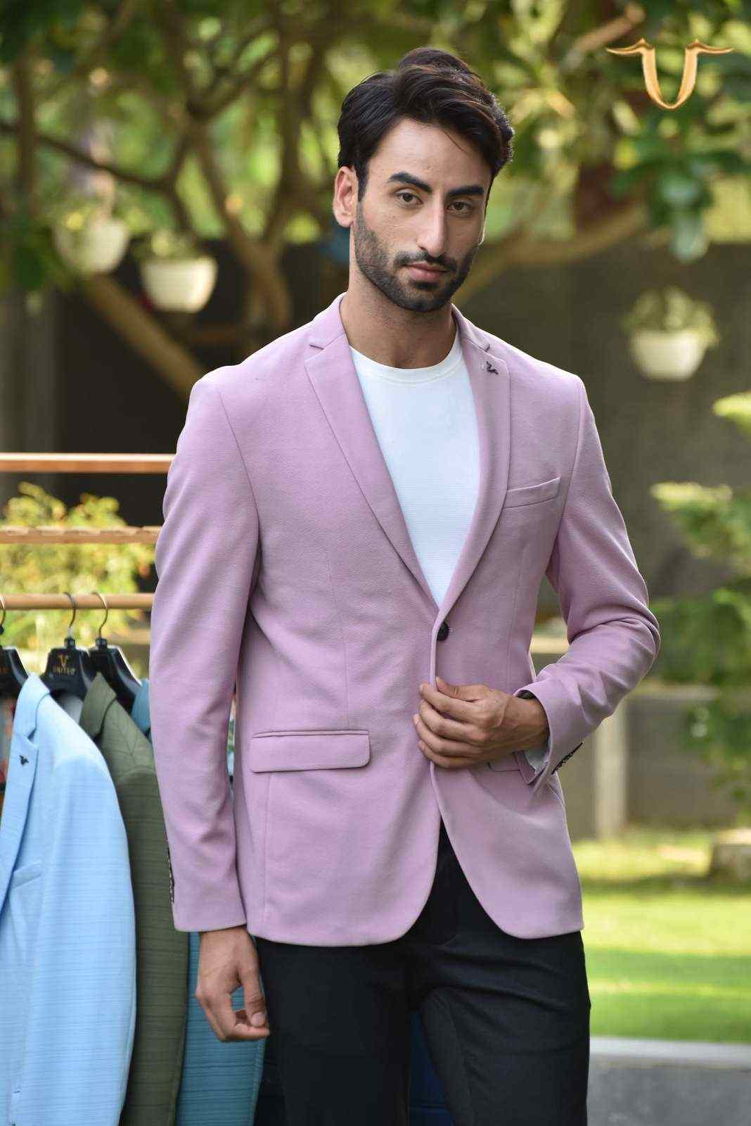 Pink Stretch Knitted Blazer house-of-united