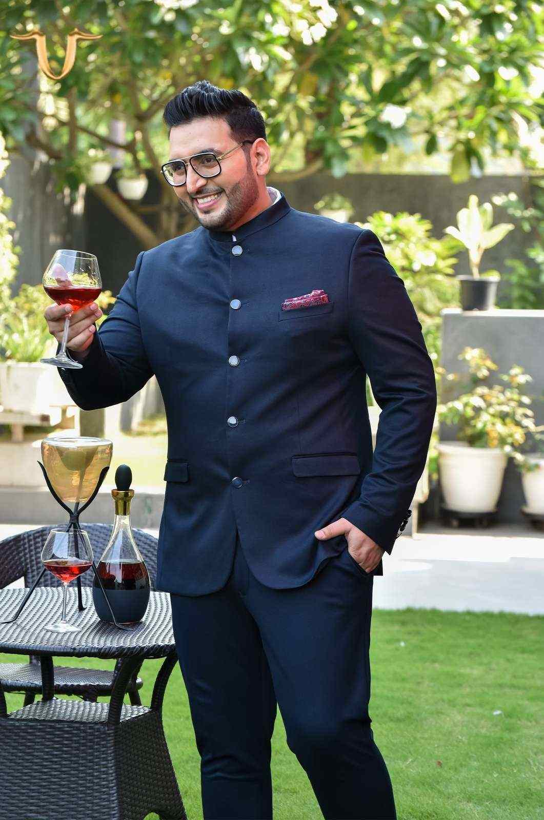 Navy Knitted 2 Pc Bandhgala Suit house-of-united