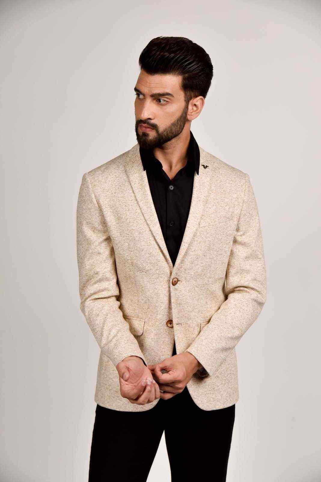 Beige Knitted Blazer house-of-united