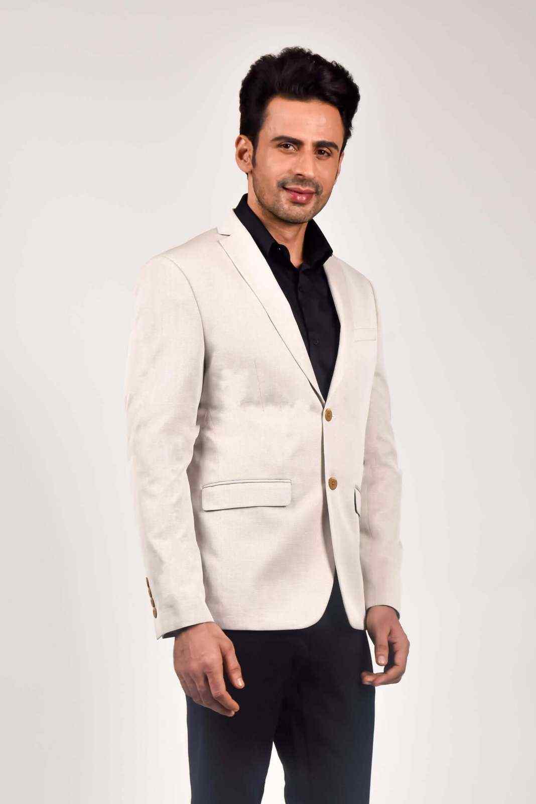 Beige Knitted Stretch Blazer house-of-united