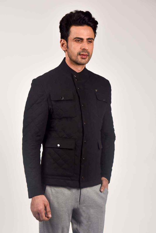 Black Quilted Zipper Jacket house-of-united
