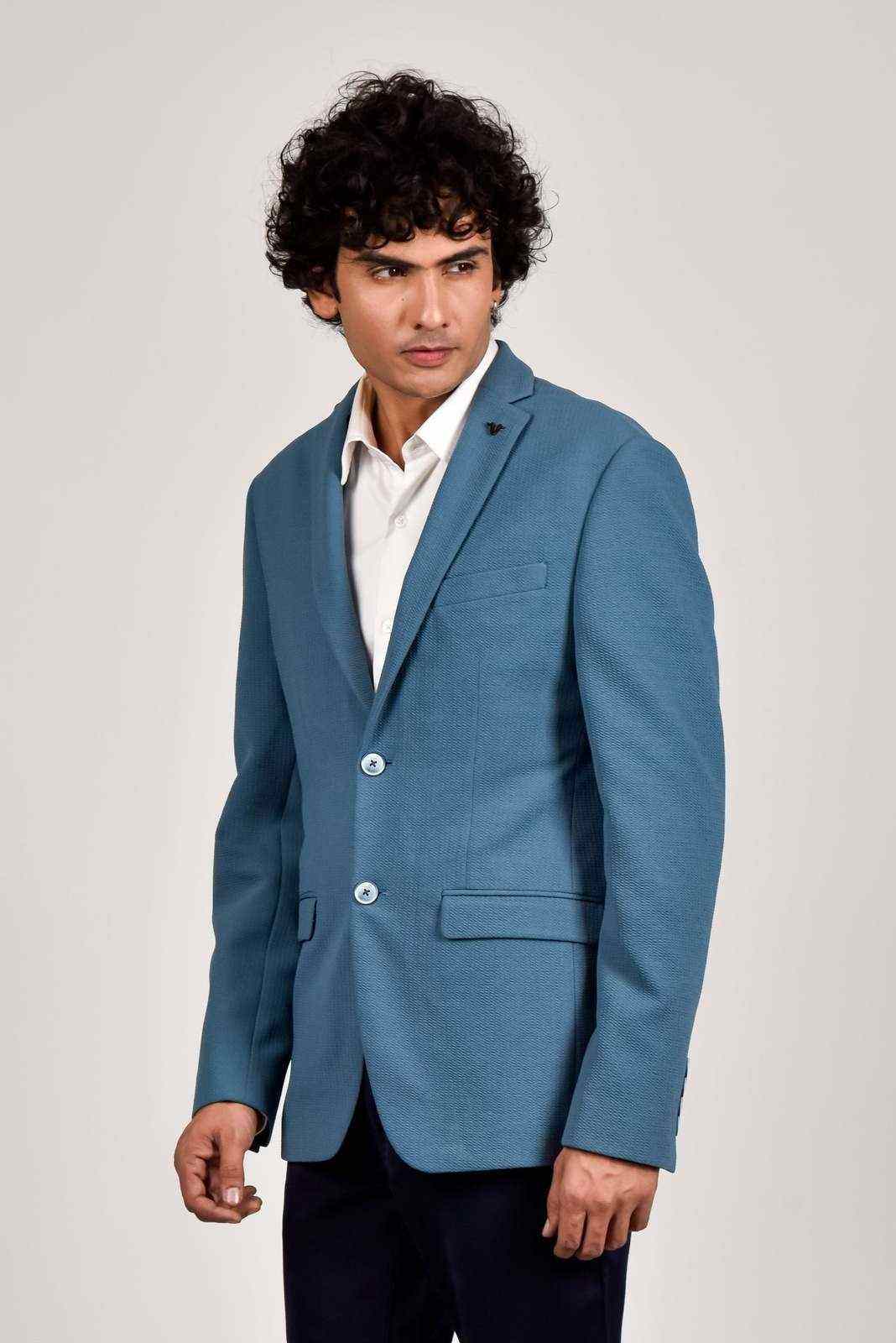 Blue Knitted Blazer house-of-united