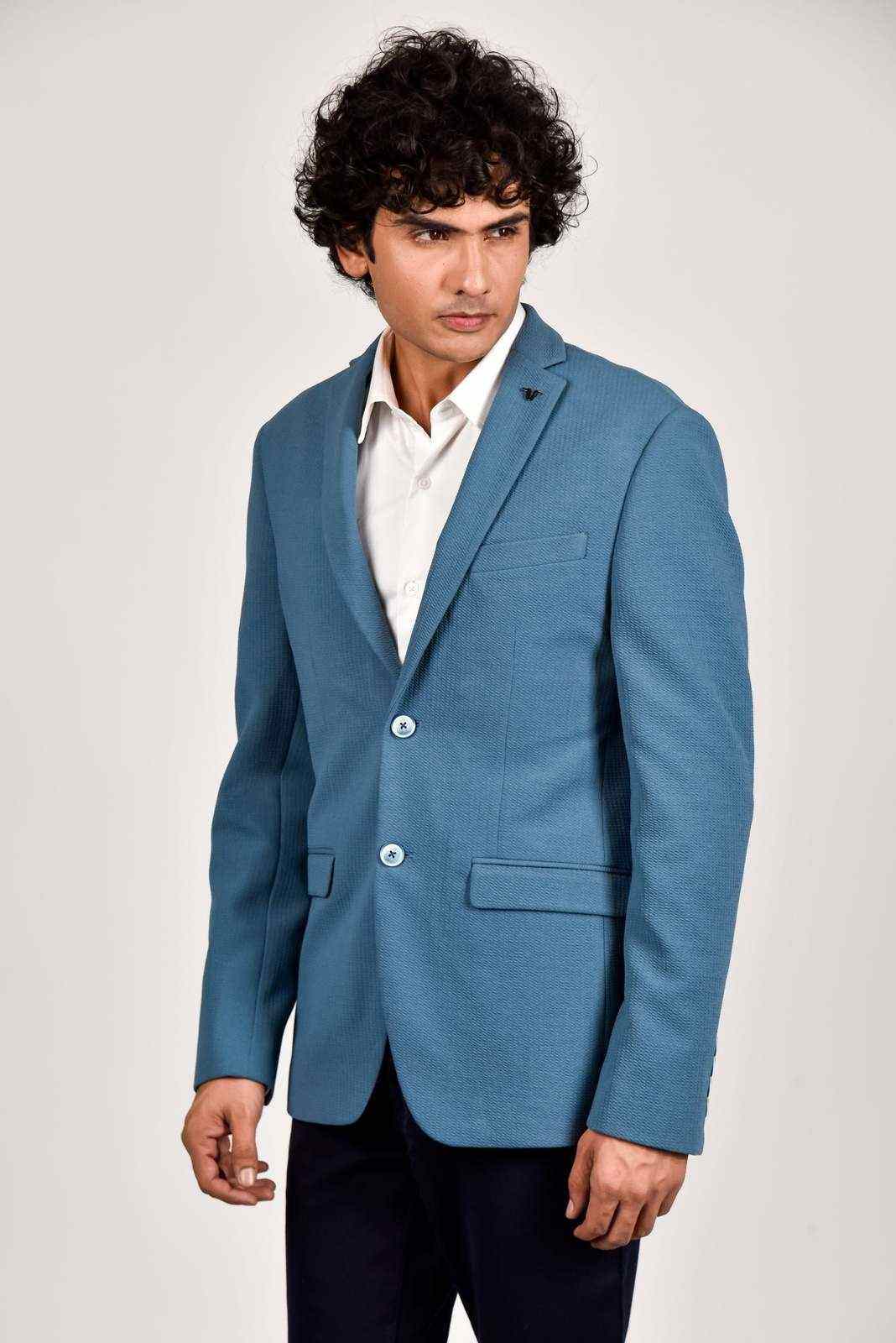 Blue Knitted Blazer house-of-united