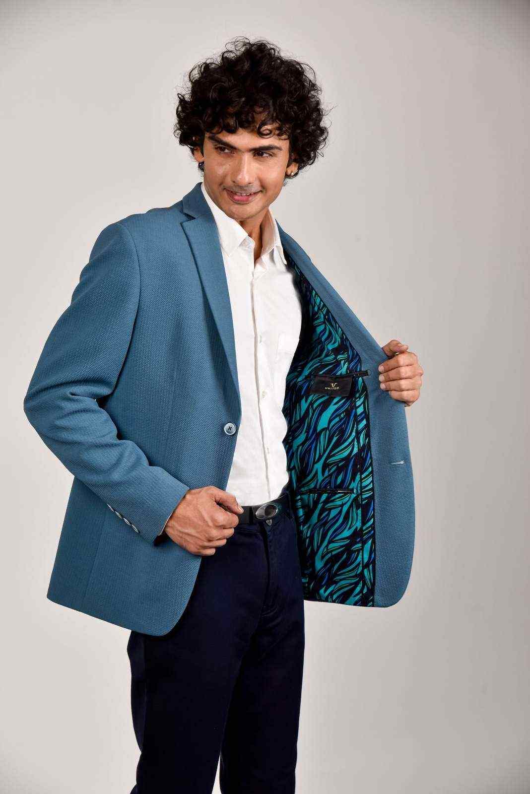 Blue Knitted Blazer house-of-united